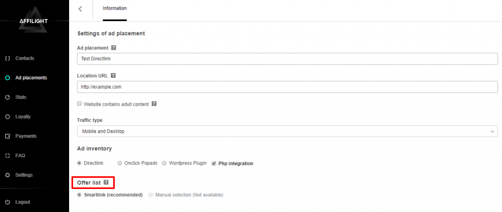 Directlink with PHP Integration